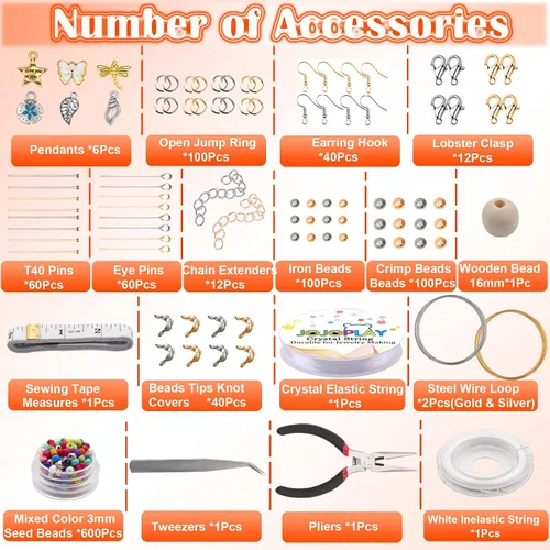 Miniatura 5 de JOJOPLAY El kit de cuentas irregulares de piedras preciosas naturales incluye cuentas de semillas, cuentas de madera, borlas, colgantes, hallazgos