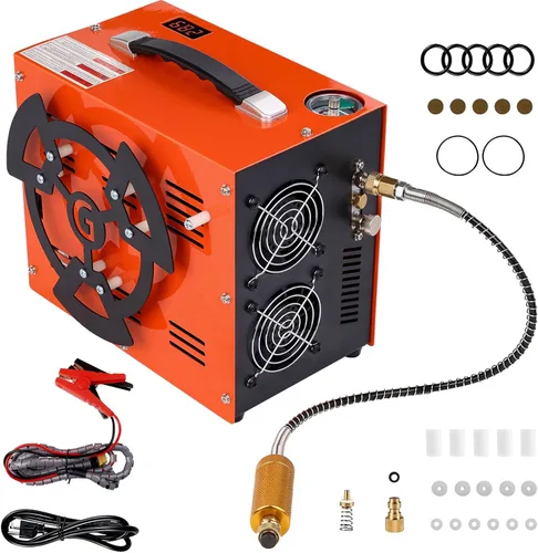 Compresor de aire PCP, bomba portátil máxima de 4500 psi / 30 mpa, apagado automático, compatible con 12V DC o 110V / 220V AC, sin aceite ni agua