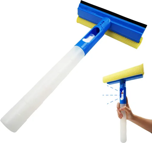 Limpiador de ventanas de coche con esponja y cuchilla de goma, limpiador con botella de spray 3 en 1, multiusos, para interiores y exteriores,