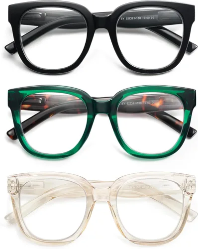 Miniatura 9 de AMOMOMA Paquete de 3 lentes de lectura cuadrados de gran tamaño para mujer, elegante, retro, bonita, para computadora con luz azul, para mujeres