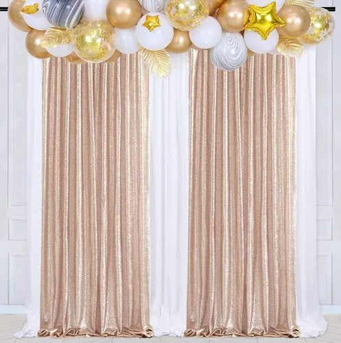 Miniatura 4 de Poise3EHome - Cortinas de lentejuelas con purpurina champagne, 2 piezas de 2 x 8 pies, paneles de purpurina para fiesta de Halloween, fiesta