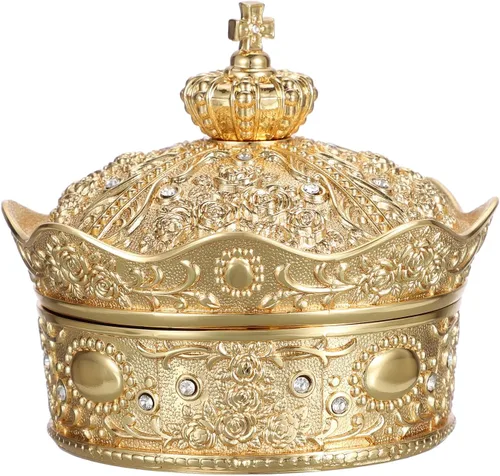 Hipiwe Joyero antiguo con diseño de corona del tesoro, caja de almacenamiento para recuerdos, regalo para mujeres