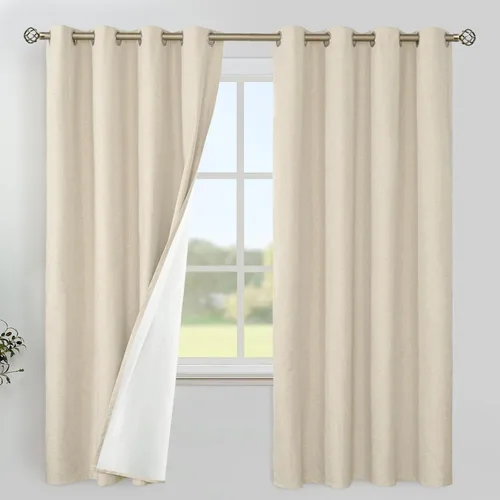 Miniatura 43 de YoungsTex - Cortinas de lino beige 100% opacas para dormitorio de 63 pulgadas de largo, cortinas cortas con aislamiento térmico y ojales