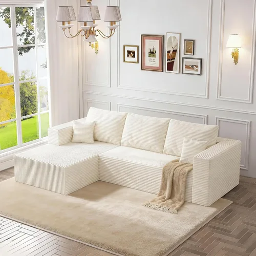Miniatura 36 de Sofá otomano modular de pana de 28 pulgadas sin hueso, sofá otomano seccional para sala de estar, color beige