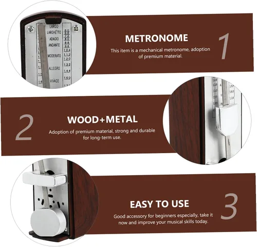 Miniatura 3 de MILISTEN Metrónomo mecánico universal mini metrónomo para guitarra de piano (caoba)