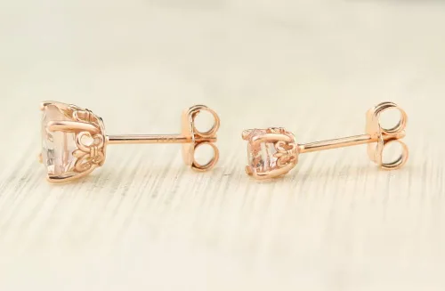 Miniatura 3 de Pendientes de botón de flor de lis de morganita de oro rosa macizo de 14 k