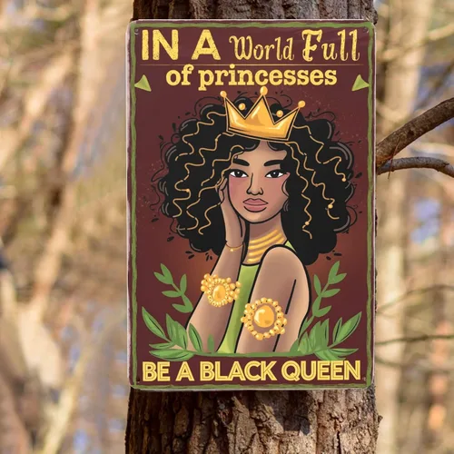 Miniatura 8 de Black Queen Empowerment - Placa de metal de 8 x 12 pulgadas con texto en inglés "Be a Queen Not Princess", arte de pared afrocéntrico