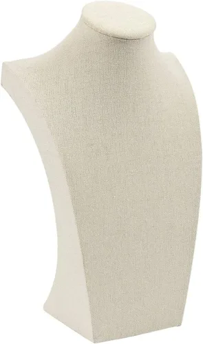 Miniatura 6 de Busto de exhibición de joyería de lino de 12 pulgadas, soporte de maniquí para collares, tiendas minoristas y ferias comerciales (beige)