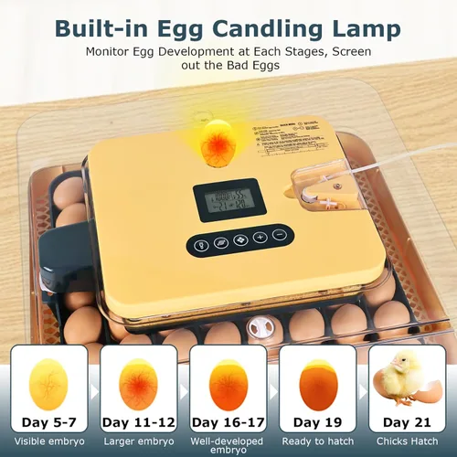 Miniatura 6 de Incubadoras para incubar huevos, incubadora de 56 huevos con ovoscopio, volteador automático de huevos, control de temperatura y humedad, día