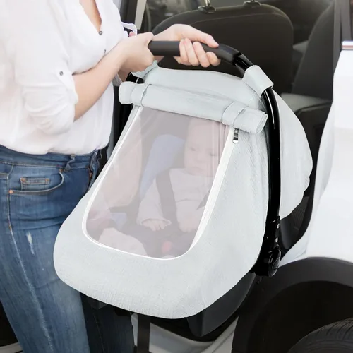 Miniatura 9 de Fundas de asiento de automóvil de muselina para bebés, funda de asiento de automóvil de verano para niños y niñas con ventana transpirable, toldo
