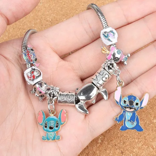Miniatura 3 de HTPARY Stitch Bracelet Charm Bracelets DIY Cartoon Jewellery, Zinc Alloy Stitch Gift for Girls Daughter Women