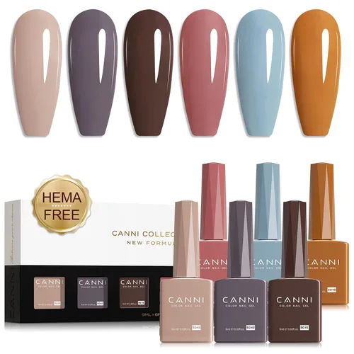 Miniatura 29 de CANNI Kit de esmalte de uñas de gel, 6 colores, rosa nude, 0.3 fl oz, tonos de piel, uñas francesas, marrón neutro, kit de uñas de gel para remojar