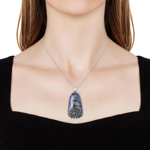 Miniatura 3 de Shop LC - Collar de lapislázuli azul para mujer, colgante de piedra natural, cadena estética de cristal curativo de 20 pulgadas, Metal, No es una