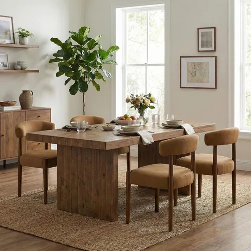 Miniatura 20 de VKNOW Juego de 2 sillas de comedor de madera, modernas sillas de comedor tapizadas con patas de madera de nogal y respaldo curvo, sillas de cocina