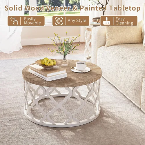 Miniatura 3 de Mesa de centro estilo casa de campo Karlott, mesa de café redonda de estilo campestre francés, mesa de café costera con parte superior desgastada