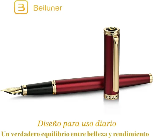 Miniatura 2 de BEILUNER Pluma estilográfica roja, impresionantes plumas de lujo con acabado de oro de 24 quilates, hermosa plumilla dorada de 24 quilates rojo