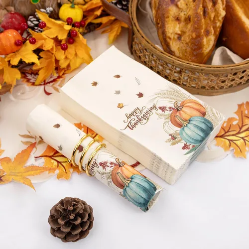 Miniatura 6 de Hioasis 100 servilletas de otoño, 3 capas desechables estilo calabaza de Acción de Gracias, suministros de fiesta de otoño de cosecha de otoño