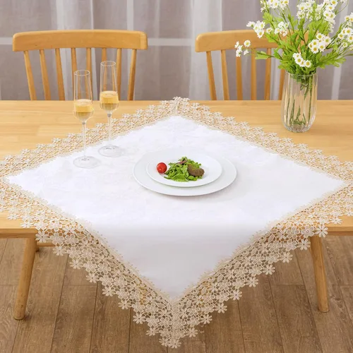 Miniatura 13 de Camino de mesa rectangular de granja de encaje beige premium, impermeable, a prueba de aceite, a prueba de derrames, antiencogimiento, suave