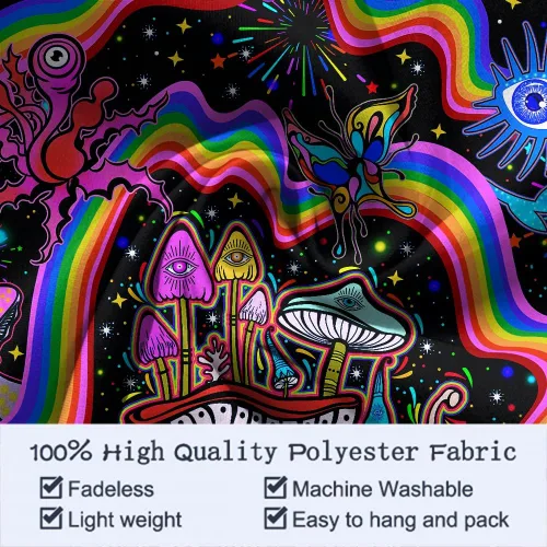 Miniatura 6 de NiYoung Tapiz Trippy para colgar en la pared, luz negra, arco iris, flores coloridas, ojos, estrellas, plantas mágicas, neón reactivo a los rayos