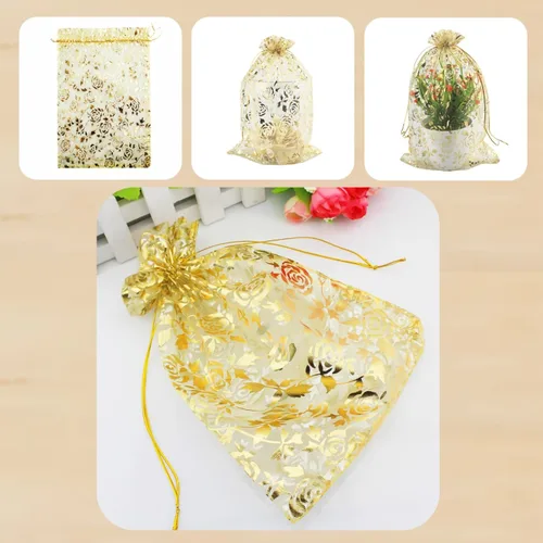 Miniatura 3 de 8 x 12 pulgadas 100 bolsas de flores de corazón con cordón de organza bolsa de regalo de joyería bolsa de dulces con cordón de regalo de boda