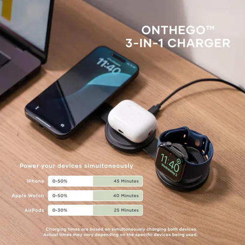 Miniatura 6 de Satechi OntheGo™ Cargador inalámbrico 3 en 1, cargador portátil Qi2 con carga rápida de 15 W para iPhone 17 a 12 Series, 5W para Apple Watch y 5W