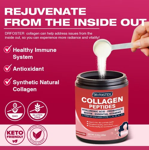 Miniatura 5 de Polvo de péptidos de colágeno múltiple con probióticos - Tipo I II III V X - Péptidos de colágeno hidrolizados con multivitaminas, ácido hialurónico