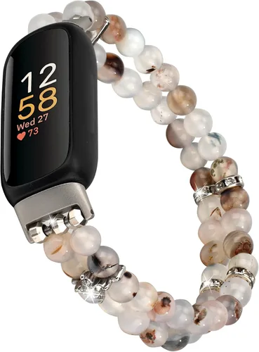 Miniatura 7 de Wongeto Compatible con correas Fitbit Luxe, pulsera elástica de perlas estirable de moda hecha a mano para mujeres, correa de reemplazo