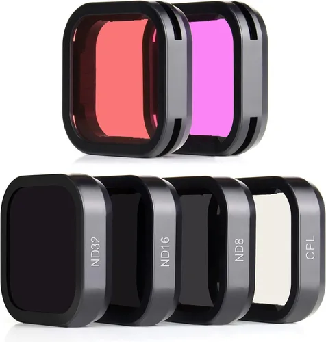 SOONSUN Juego de 6 filtros de lentes para GoPro Hero 12 11 10 9 Negro - ND8, ND16, ND32, CPL, rojo, magenta, densidad neutra, polarizador circular y