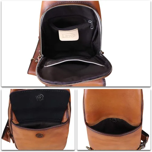 Miniatura 7 de LRTO Bolso bandolera de cuero genuino - Mochila de cuero hecha a mano para mujeres y hombres - Crossbody, bolsa de pecho