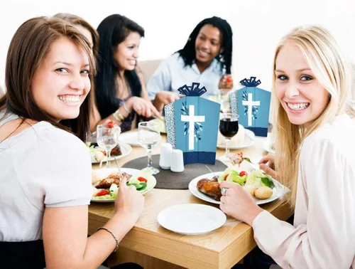 Miniatura 5 de Big Dot of Happiness Cruz azul elegante - Decoraciones de mesa - Centros de mesa plegables para fiestas religiosas para niños, 10
