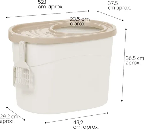 Miniatura 2 de Caja de arena para gatos IRIS USA, entrada grande en la parte superior con tapa para atrapar arena y cuchara, a prueba de perros, caja de arena