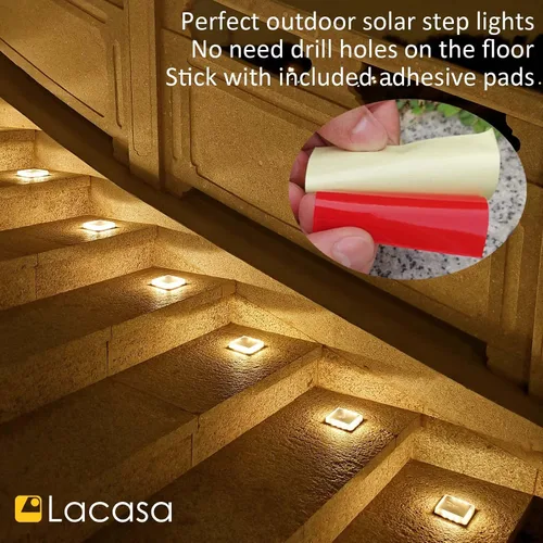 Miniatura 5 de Lacasa Luces solares de escalón, paquete de 4 luces LED solares de 50 lm, 3000 K, luz blanca cálida, luces solares para exteriores, IP68 impermeable