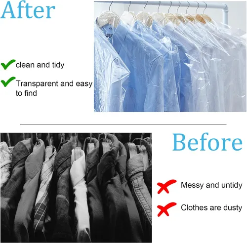 Miniatura 4 de 40 bolsas de limpieza en seco para colgar ropa, bolsas de plástico transparente de 23.6 x 47.2 in, fundas protectoras de ropa, bolsas de ropa