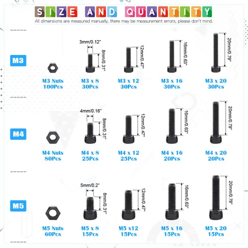 Miniatura 2 de Glarks 510 piezas M3 M4 M5 Juego surtido de tornillos de cabeza avellanada con agujero hexagonal para llave Allen y tuercas de acero de aleación