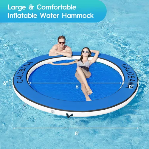 Miniatura 5 de CALOBANA Hamaca de agua inflable redonda flotante, flota lago isla balsa plataforma de muelle inflable para adultos, piscina, río, fiesta