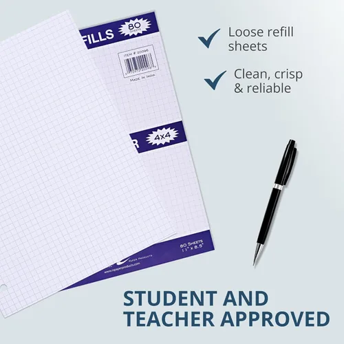 Miniatura 6 de Roaring Spring Papel de hojas sueltas, papel gráfico de relleno para cuaderno, 11 x 8.5 pulgadas, cuadrícula de 4 x 4, 80 hojas, perforador de 3