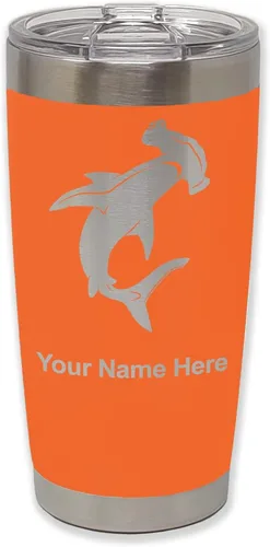 Miniatura 26 de LaserGram Vaso aislado al vacío de 20 onzas, tiburón martillo, grabado personalizado incluido (negro)