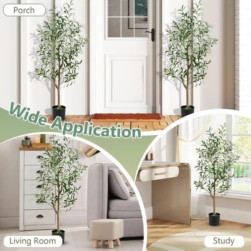 Miniatura 2 de Goplus Árbol de olivo artificial de 4.5 pies, árbol de seda alto en maceta con frutas realistas, plantas de vegetación sintética