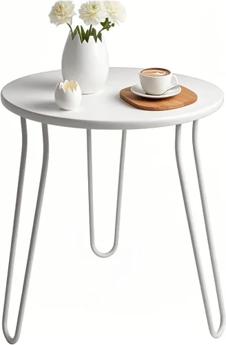 Miniatura 7 de Mesa auxiliar pequeña para patio, resistente a la intemperie, antioxidante, mesa auxiliar redonda de metal para exteriores, mesa auxiliar para Negro