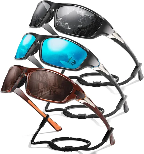 Miniatura 33 de Paquete de 3 lentes de sol deportivos polarizados para hombres, gafas de sol masculinas envolventes con protección UV para ciclismo, pesca