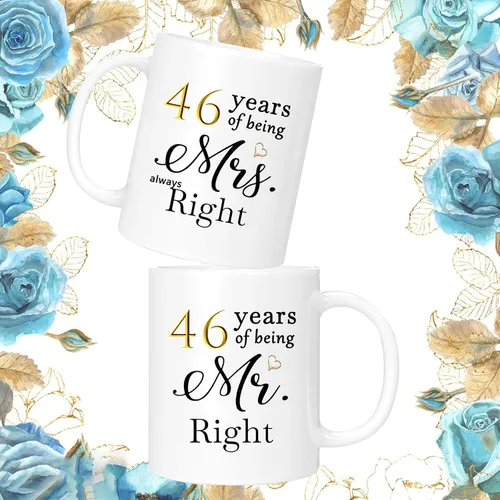 Miniatura 3 de Juego de 2 tazas de café para el 46 aniversario, regalos de boda para parejas, padres, abuelos, hombres, mujeres, marido, esposa, él, ella, caja