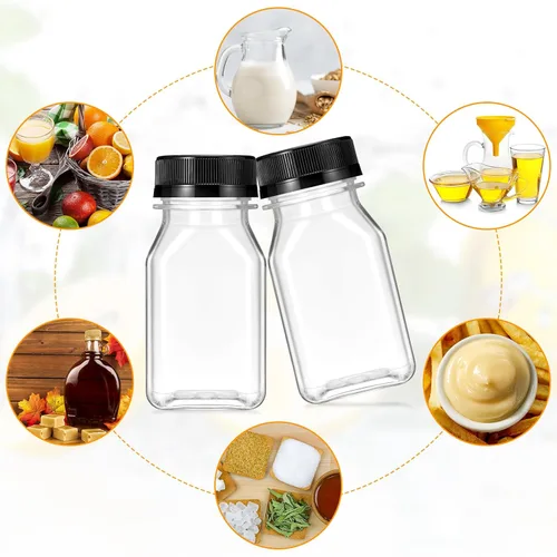 Miniatura 3 de Gerrii 75 botellas de plástico para jugo de 4 onzas con tapa, pequeñas botellas transparentes reutilizables con tapas, recipientes a granel, aptas