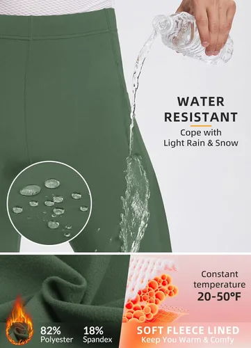 Miniatura 3 de BALEAF Mallas de forro polar para hombre, pantalones térmicos de ciclismo, resistentes al agua, con cremallera, bolsillos, para invierno, cálido