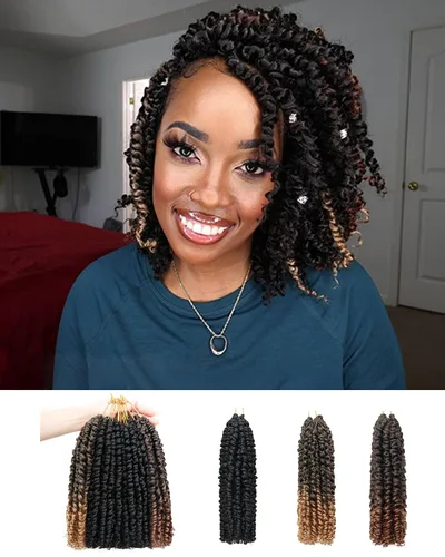 Miniatura 32 de Paquete de 8 paquetes de cabello de ganchillo Passion Twist de 6 pulgadas, rizos bohemios pretrenzados previamente trenzados, negro natural 1B
