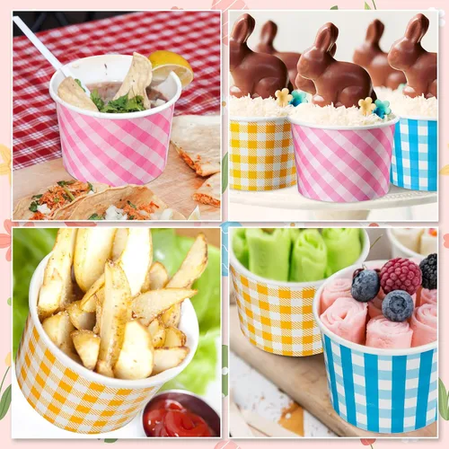 Miniatura 5 de Gerrii 60 vasos de papel desechables de 9 onzas, tazas de helado a granel, suministros de fiesta de cuadros de búfalo, taza de papel