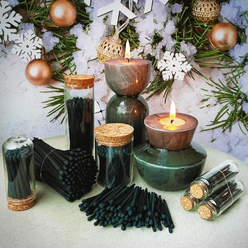 Miniatura 7 de 4" Fósforos Todos Negros en un Frasco + Adhesivos de Mechero Incluidos 100 Fósforos Negros con Punta Negra Decorativos y Seguros con Soporte