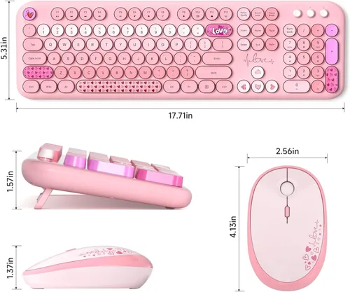 Miniatura 29 de KNOWSQT Combo de teclado y ratón inalámbrico, teclados lindos de tamaño completo estilo máquina de escribir 2.4G azul colorido - receptor USB Plug