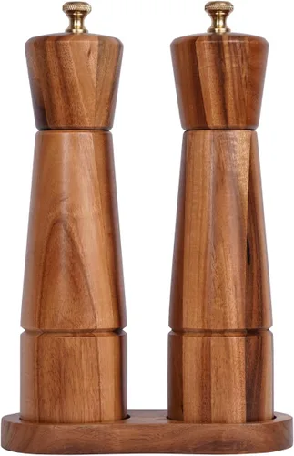 Juego de molinillo de sal y pimienta con bandeja, molinillo de cerámica ajustable, molinillo de sal, molinillo de pimienta de acero inoxidable,