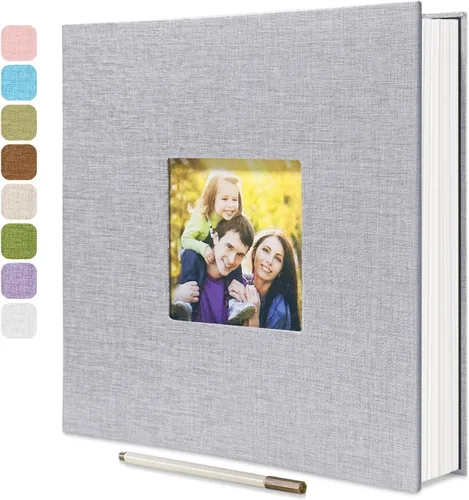 Miniatura 25 de HoneyTolly Álbum de fotos autoadhesivo para fotos de 4 x 6 imágenes, cubierta magnética de lino, 15 hojas/30 páginas en blanco para bodas Beige claro