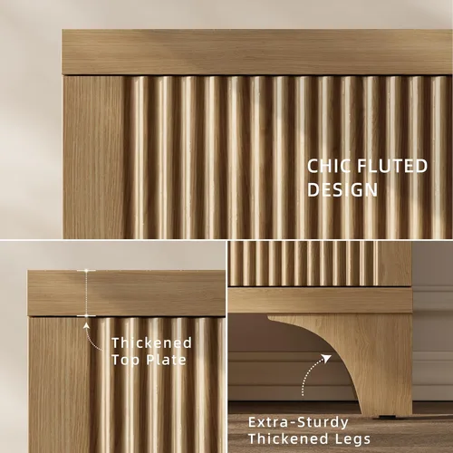 Miniatura 3 de Gabinete de buffet acanalado moderno de mediados de siglo con almacenamiento, aparador decorativo y armario de almacenamiento de credenza con Roble